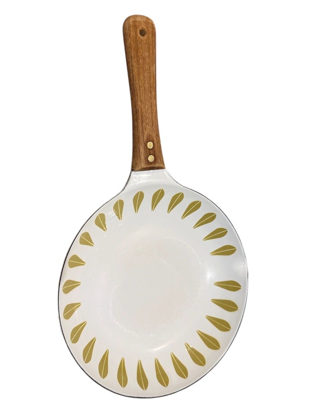 Vintage Cathrineholm MCM Enamel White Skillet with Teak Wood Handle